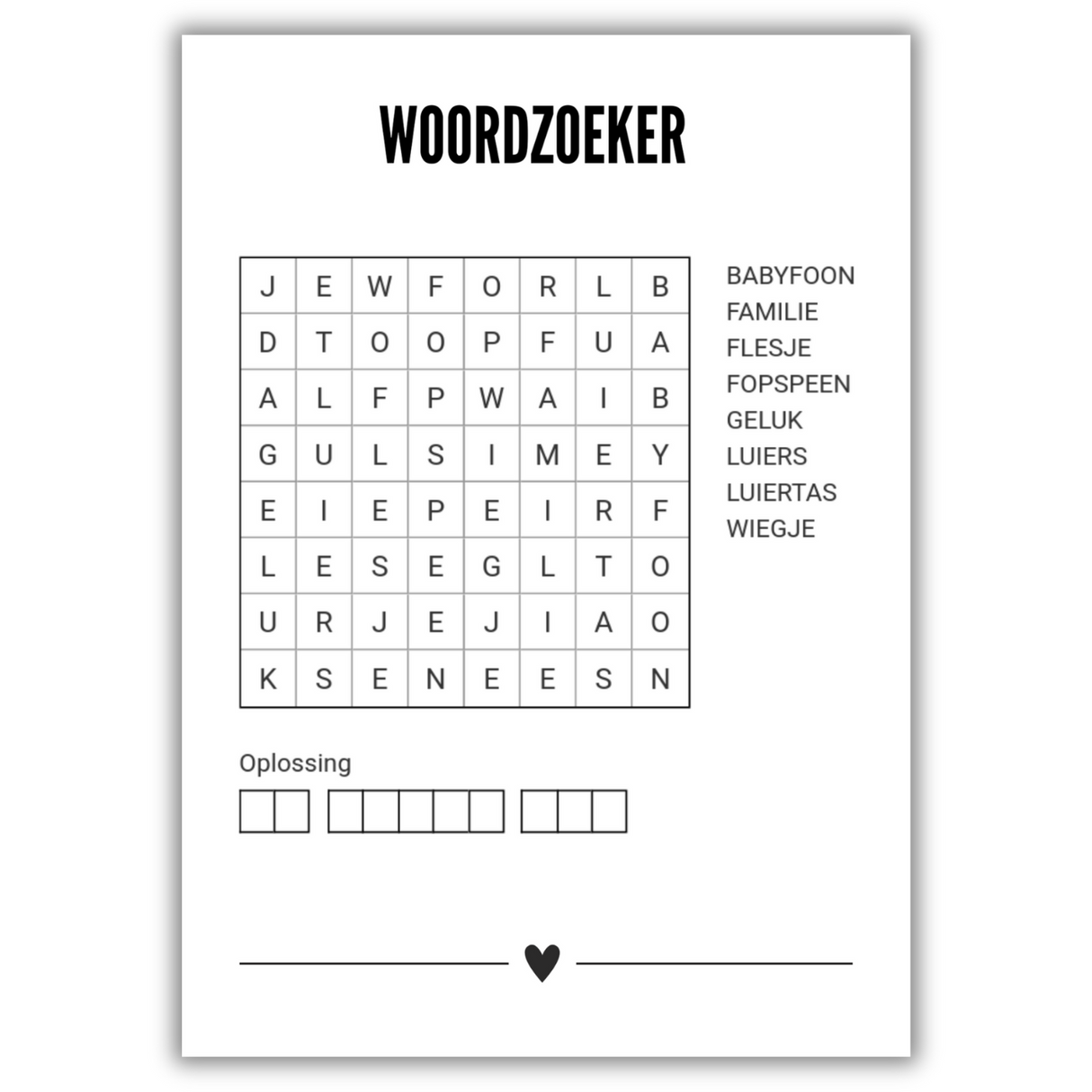 A6 kaart woordzoeker je wordt opa zwart wit