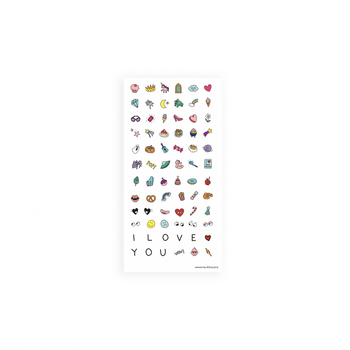 Vel Magic Nails nagelstickers met kleurrijke figuurtjes, hartjes, smileys en letters.