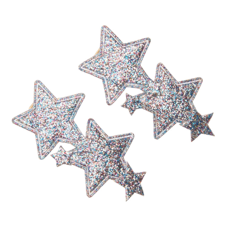 Twee Urfa haarclips met grote en kleine sterren vol veelkleurige glitters