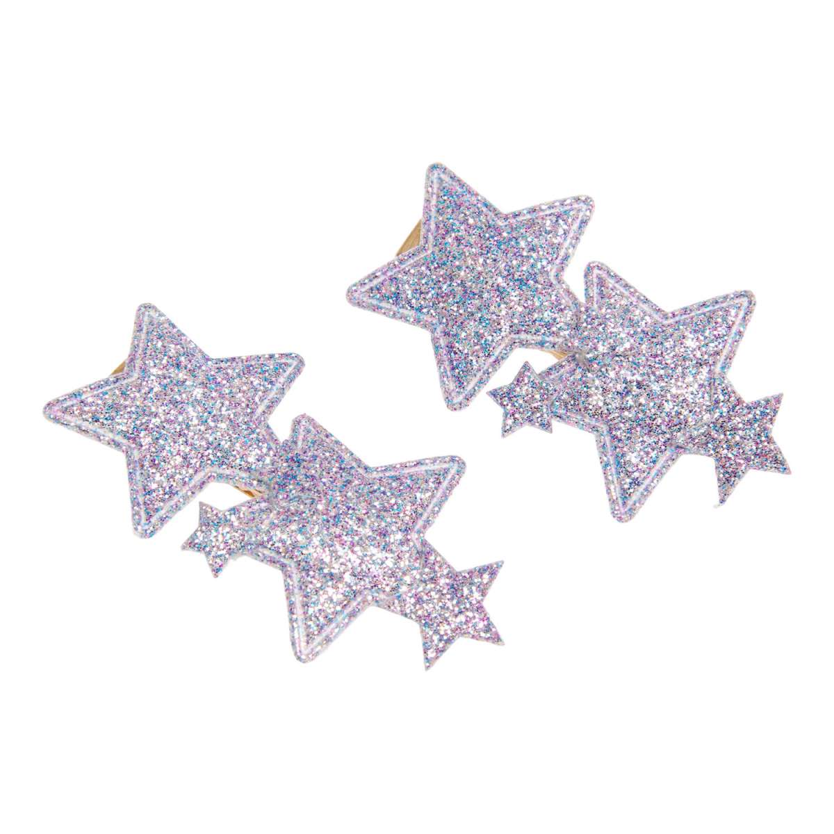 Twee lavendelkleurige Urfa haarclips met grote en kleine glittersterren.