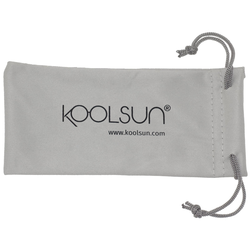 Grijs microvezel zakje met Koolsun-logo en trekkoord voor de Wave zonnebril