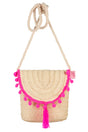 rieten handtas roze pompom souza