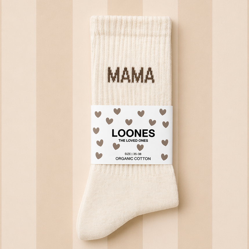 mama sokken met hartje beige loones kousen mama