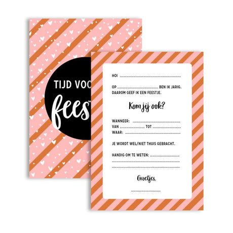 Uitnodiging Verjaardagsfeest • Hartjes (8 stuks)