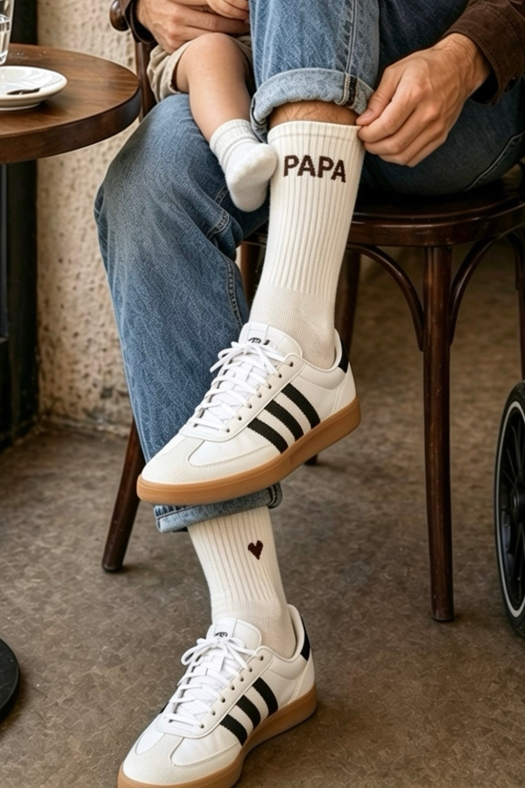 papa sokken papa kousen beige met hartje loones
