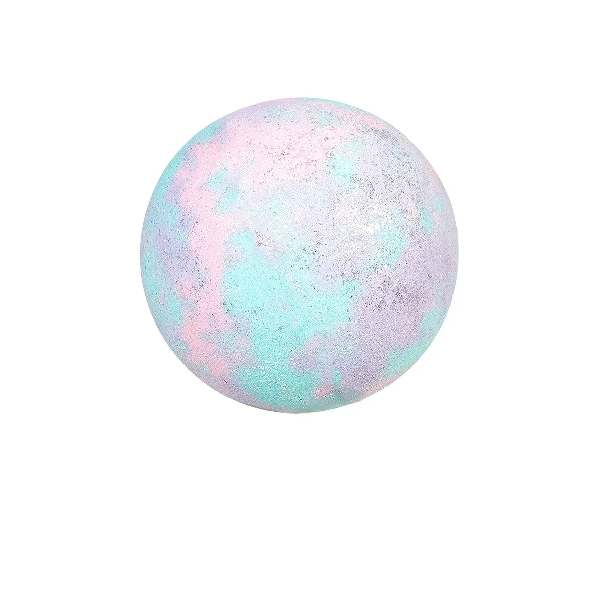 Ronde bruisbal Elf met een gemêleerd patroon in pastelroze, mintgroen en lila.
