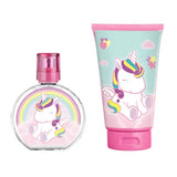 Eau My Unicorn eau de toilette in rond flesje en douchegel in roze met mintgroene tube met eenhoorns