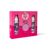 Roze K3 3 Biggetjes-geschenkdoos met doucheschuim, bodylotionspray en een zichtbare roze bruisbal