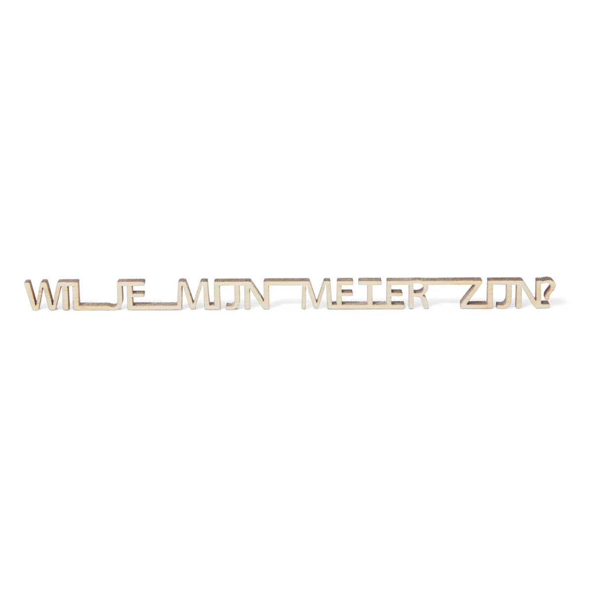 Uitgesneden tekst ‘Wil je mijn meter zijn?’ in het beige op een witte achtergrond.