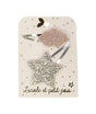 Haarspelden met een goudkleurige glitterster en een rosékleurige glitterwolk op een kaartje.
