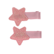 Twee roze haarspeldjes met glitterende roze sterren en geribbelde bekleding.