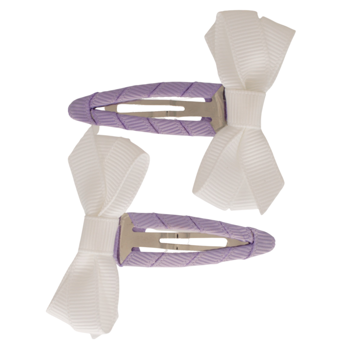 Twee lila haarspeldjes Twist en Strik met witte strikjes, in de kleur Lilac Fever.