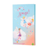 Gesloten Souza Elf make-upkit met elfjes, wolken en sterren op een lichtblauwe kaft met roze kleurverloop.