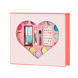 Souza make-upgeschenkset in roze doos met hartvormig venster, gekleurde make-up, nagellak en stickers