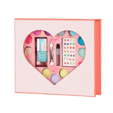 Souza make-upgeschenkset in roze doos met hartvormig venster, gekleurde make-up, nagellak en stickers