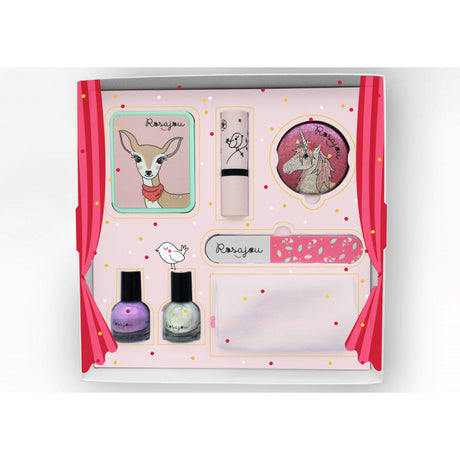 Rosajou make-upset Ree in roze geschenkdoos met nagellak, lippenstift, nagelvijl, spiegeltje en oogschaduw.