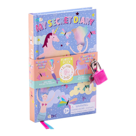 Mijn Geheim Dagboek Fantasy met paarse kaft, eenhoorn, zeemeermin en roze hangslot met sleutels