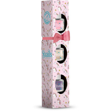 Snails Unicorn nagellakset met drie flesjes in een roze geschenkverpakking met eenhoorns en een roze strikje