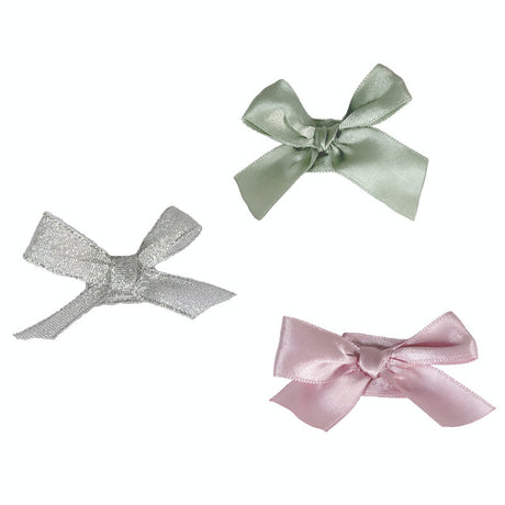 Drie verwisselbare strikken voor de paardrijcap Dress Up in zilver, dusty groen en dusty roze.