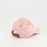 Roze corduroy pet Cosmic Girl schuin van achteren, met verstelbare karamelkleurige klittenbandsluiting.
