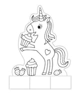Priktekening uit Prikblok Unicorn met een eenhoorn, cupcakes, aardbeien en een vouwvoetje.