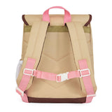 Achterkant van de Hello Hossy Macaroon rugzak met beige schouderriemen en roze borstriem met witte sluiting