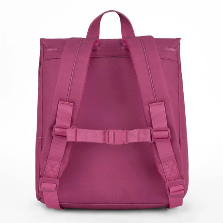 Achterkant van de roze Hello Hossy Mini Zinnia rugzak met verstelbare schouderbanden en borstsluiting.