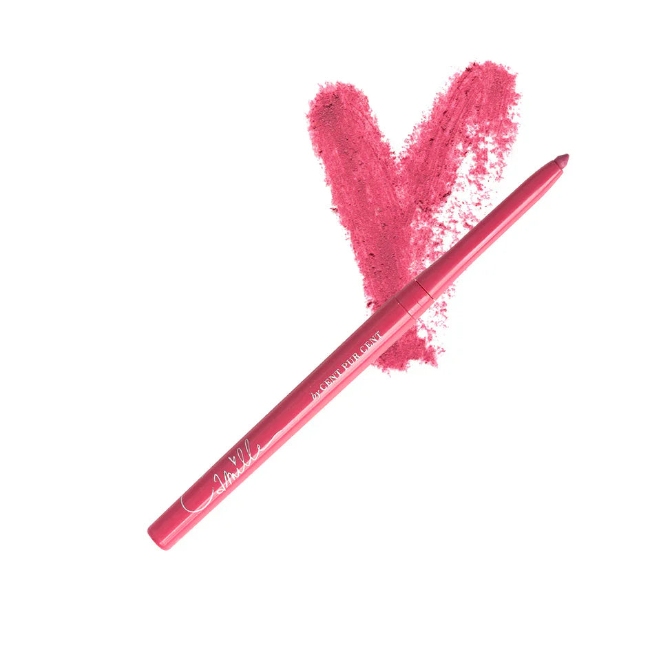 Roze Skyliner Eyepencil Vechter van Camille, schuin voor een roze kleurveeg op een witte achtergrond.