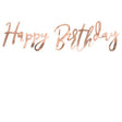 Roségouden slinger met de tekst ‘Happy Birthday’ in sierlijke letters op een witte achtergrond.