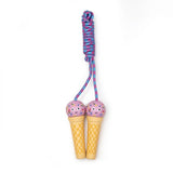 Springtouw Ice Cream met ijsjeshandvatten met roze bolletjes en een opgerold roze-blauw touw.