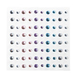 Vel met ronde zelfklevende strass steentjes van La Dot in zilverkleur, roze, paars en blauw.