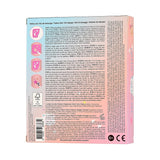 Achterkant van de verpakking van de eenhoorn tattooset met gebruiksinstructies en illustraties voor het aanbrengen.