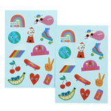 Twee vellen Top Banana kindertattoos met kleurrijke regenbogen, katten, rolschaatsen, kersen en hartjes