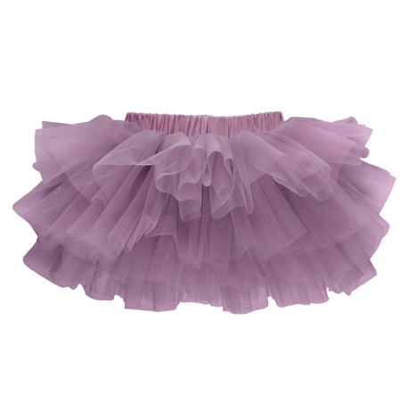 Tutu Bloomer in Dusty Heather, een oudpaars rokje met meerdere lagen ruches en een elastische tailleband.