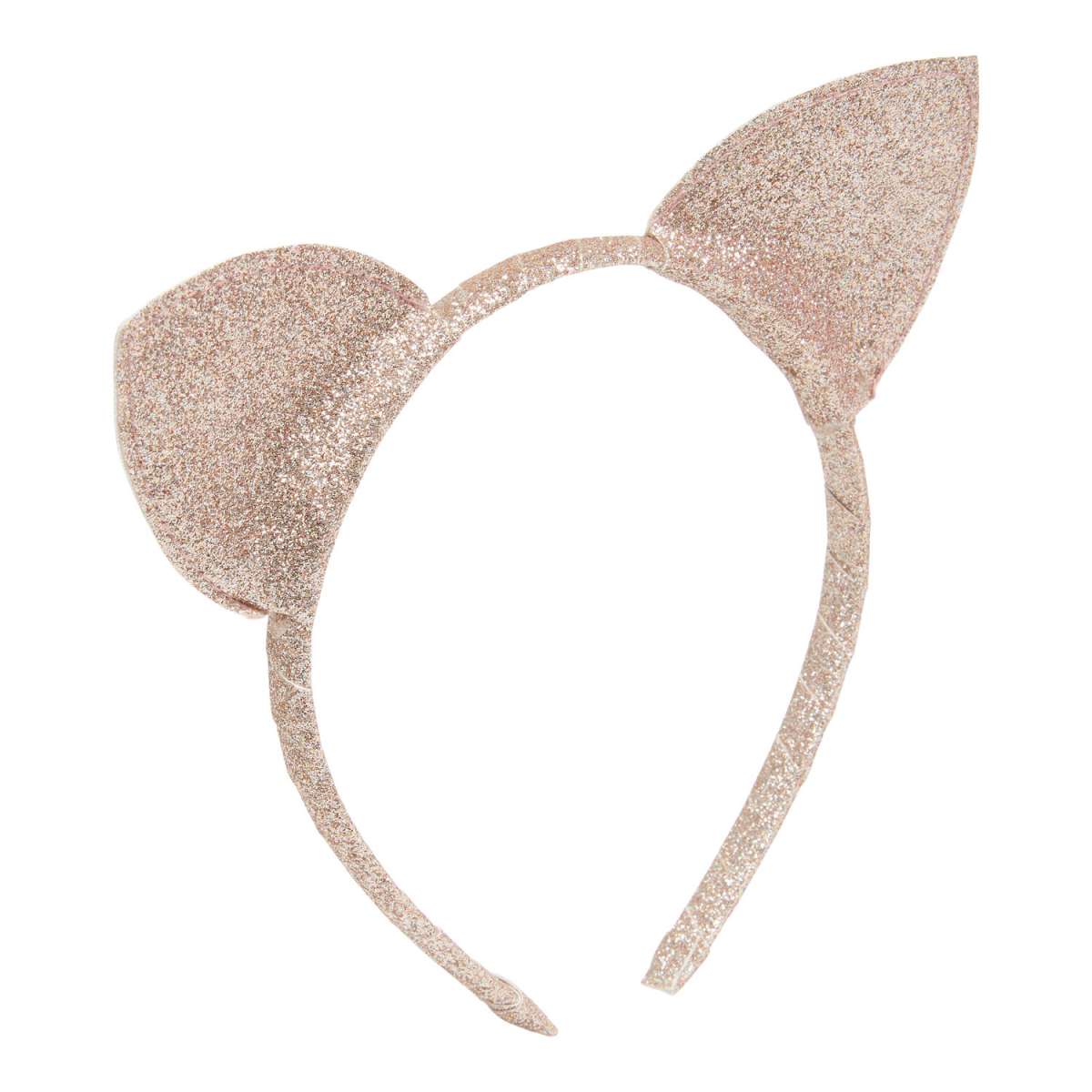 Goudkleurige Undon haarband met glitters en twee kattenoren op een witte achtergrond