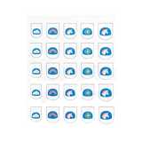 Vel met 25 blauwe nagelstickers met eenhoorns, regenbogen, wolken en zonnetjes.