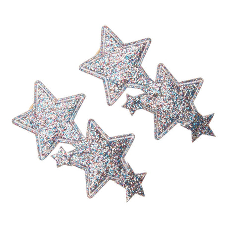 Twee Urfa haarclips met grote en kleine sterren vol veelkleurige glitters