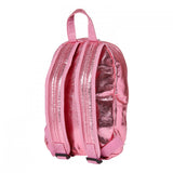 Achterkant van de glanzend roze Walker rugtas in Dawn Pink met verstelbare schouderbanden en handvat.